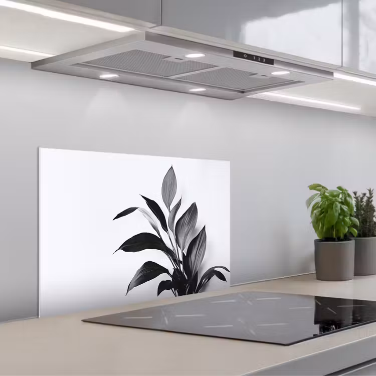 Plant - Bladeren - Minimalistisch - Zwart keuken achterwand spatscherm klein -3d_schuin