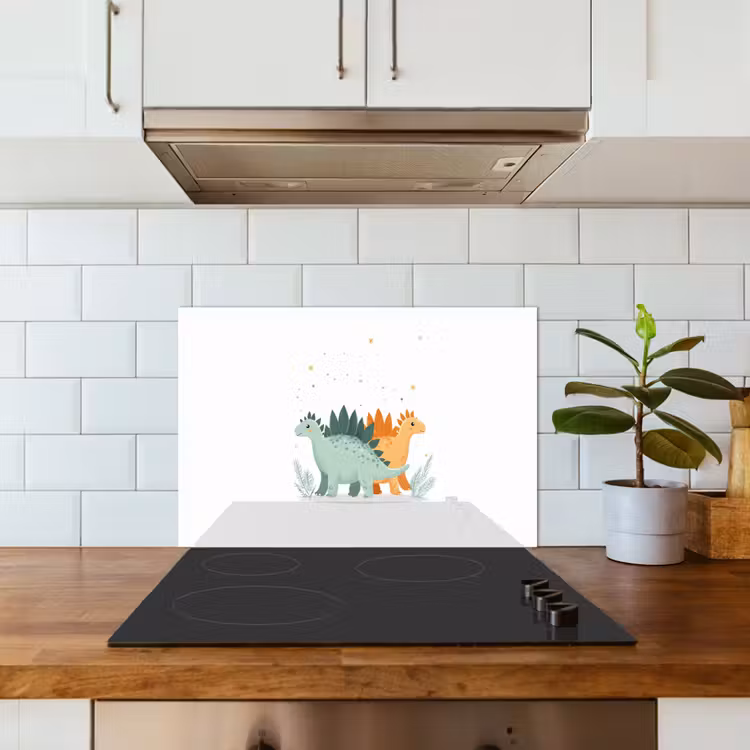Planten - Sterren - Dinosaurussen - Oranje keuken achterwand spatscherm klein -sfeer2