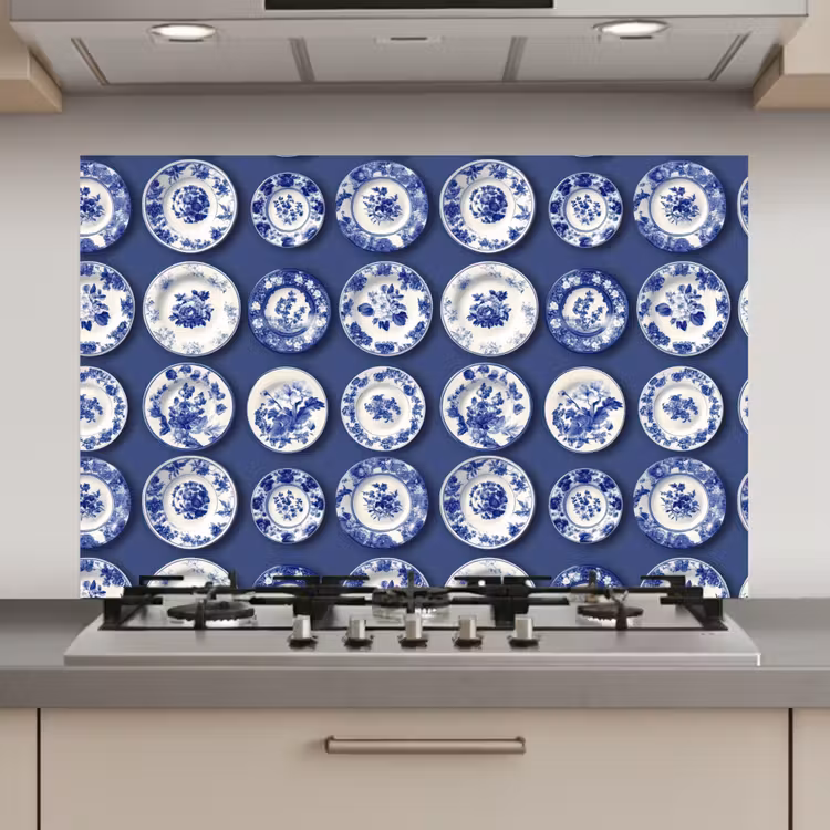 Borden - Floraal - Blauw keuken achterwand spatscherm klein 900 -3d_website