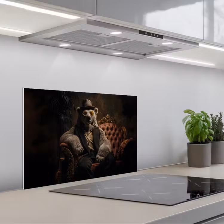 Ijsbeer - Hoed - Bril - Stoel keuken achterwand spatscherm klein -3d_schuin