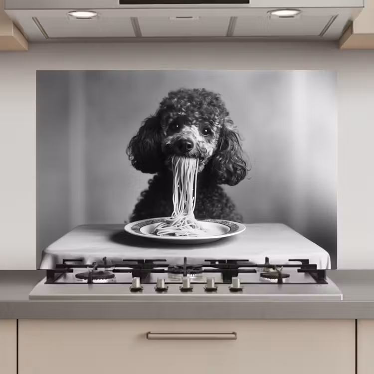 Poedel - Hond - Zwart - Wit - Schattig - Pasta keuken achterwand spatscherm klein -3d_website