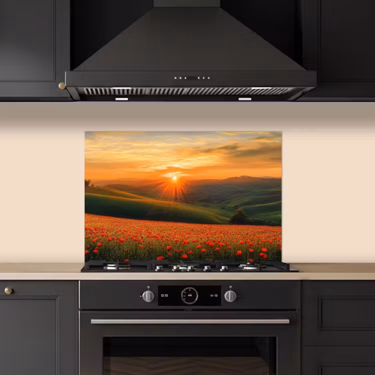 Klaprozen - Bloemen - Heuvels - Zonsondergang keuken achterwand spatscherm klein -sfeer1