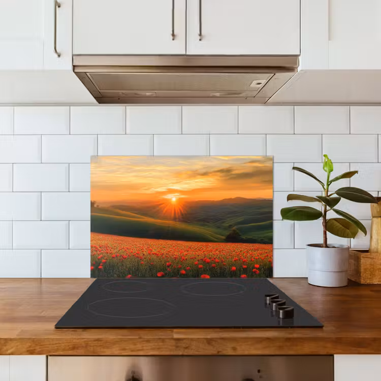 Klaprozen - Bloemen - Heuvels - Zonsondergang keuken achterwand spatscherm klein -sfeer2