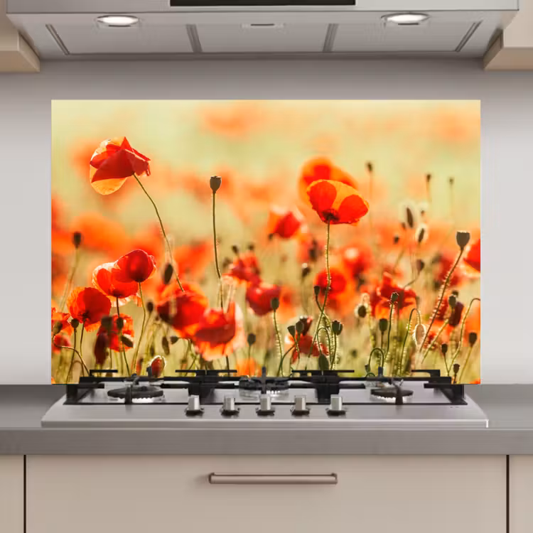 Klaprozen - Bloemen - Rood - Bloemenveld keuken achterwand spatscherm klein -3d_website
