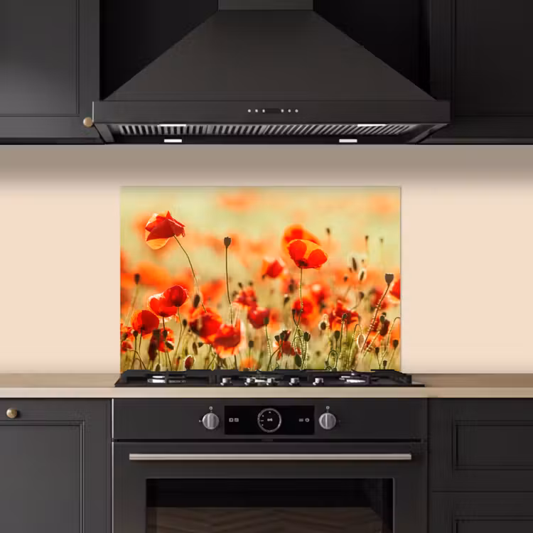Klaprozen - Bloemen - Rood - Bloemenveld keuken achterwand spatscherm klein -sfeer1