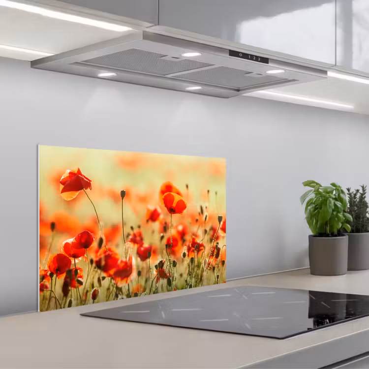 Klaprozen - Bloemen - Rood - Bloemenveld keuken achterwand spatscherm klein -3d_schuin