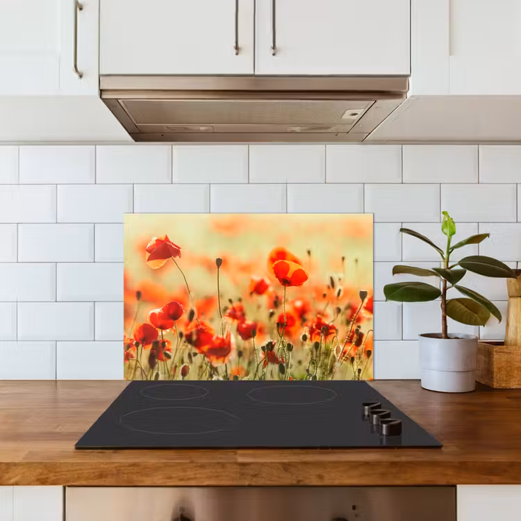 Klaprozen - Bloemen - Rood - Bloemenveld keuken achterwand spatscherm klein -sfeer2