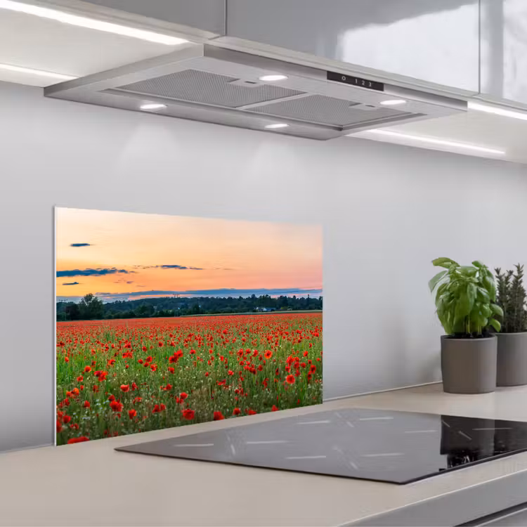 Klaprozen - Landschap - Rood - Bloemen keuken achterwand spatscherm klein -3d_schuin