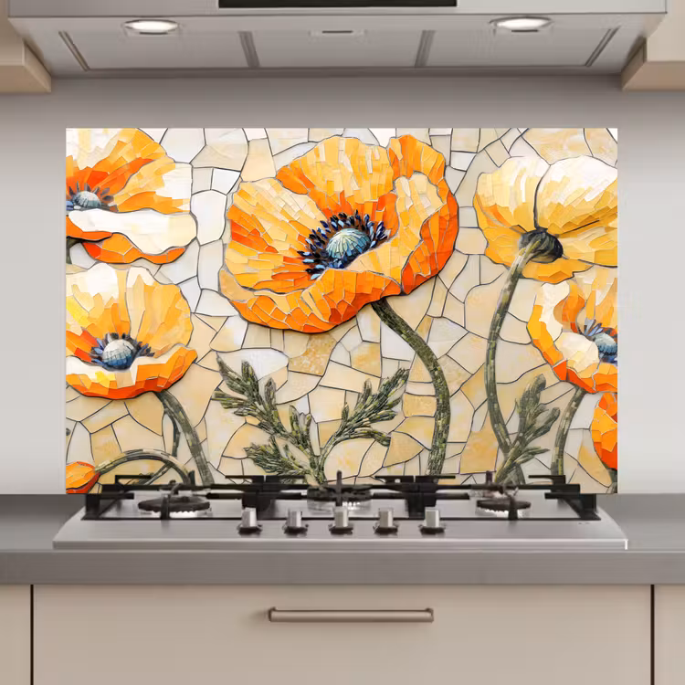 Klaprozen - Oranje - Mozaïek - Bladeren keuken achterwand spatscherm klein -3d_website
