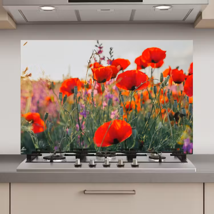 Klaproos - Bloemen - Rood - Paars - Weide keuken achterwand spatscherm klein -3d_website