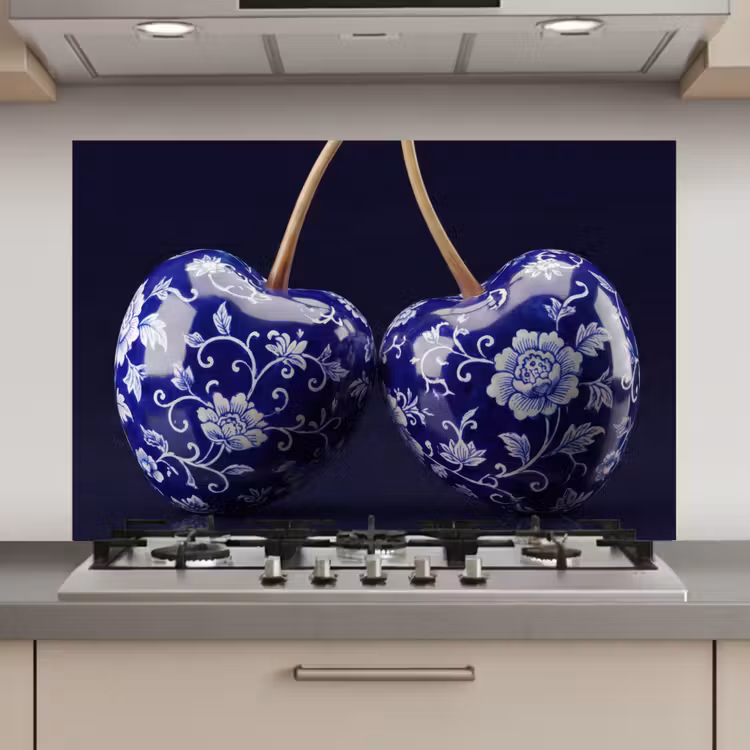 Porselein- Kersen - Delfts - Blauw keuken achterwand spatscherm klein -3d_website