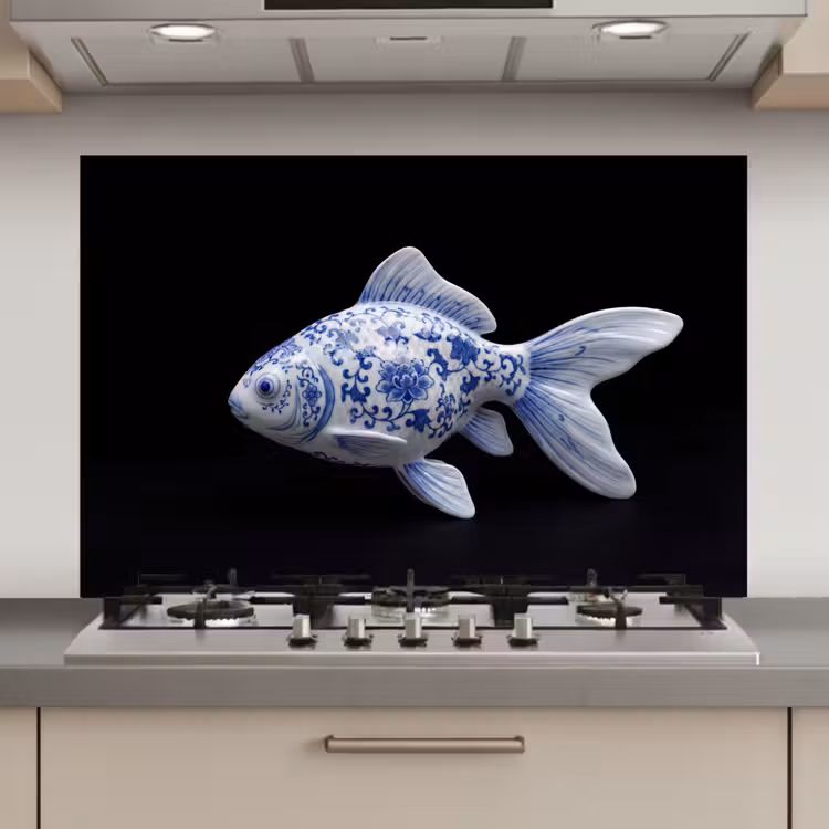 Porselein - Goudvis - Delfts - Blauw keuken achterwand spatscherm klein -3d_website