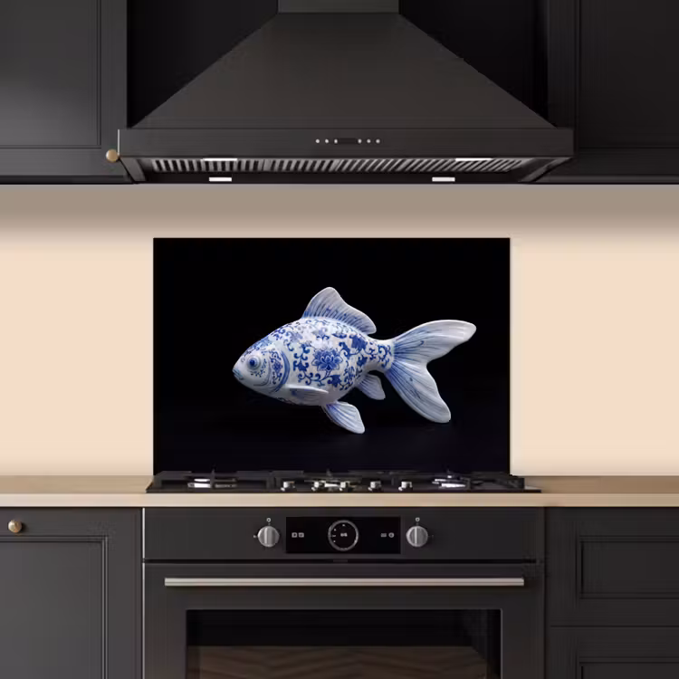 Porselein - Goudvis - Delfts - Blauw keuken achterwand spatscherm klein -sfeer1