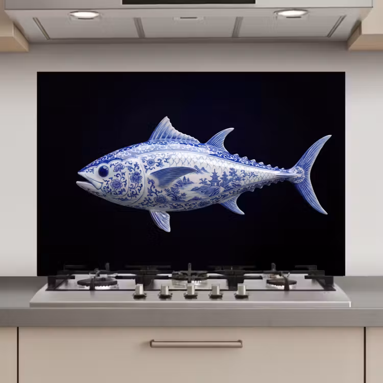 Porselein - Tonijn - Delfts - Blauw keuken achterwand spatscherm klein -3d_website