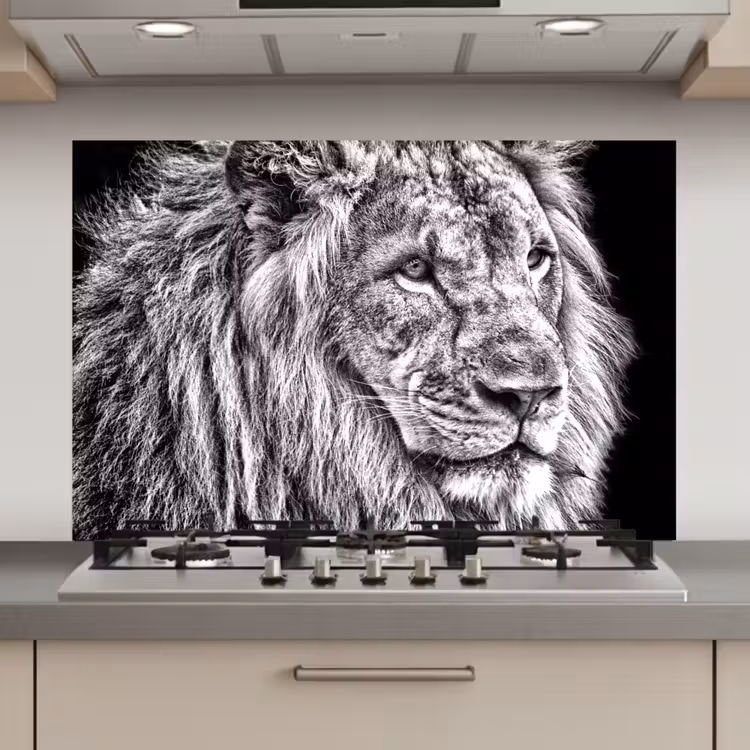 Portret - Leeuw - Zwart wit keuken achterwand spatscherm klein -3d_website