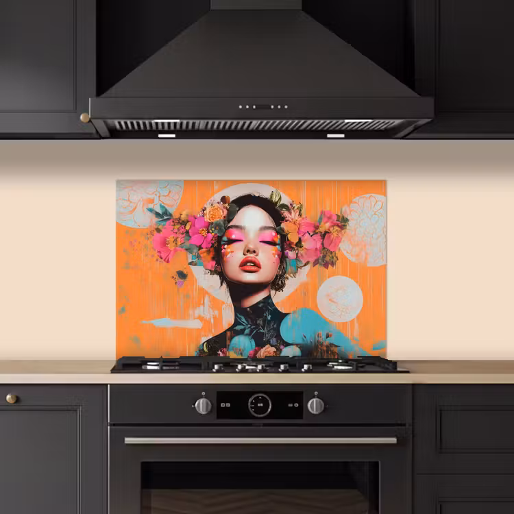 Portret - Vrouw - Abstract - Bloemen keuken achterwand spatscherm klein -sfeer1