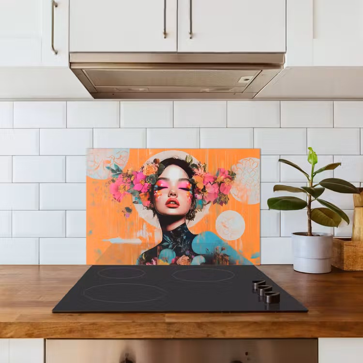 Portret - Vrouw - Abstract - Bloemen keuken achterwand spatscherm klein -sfeer2