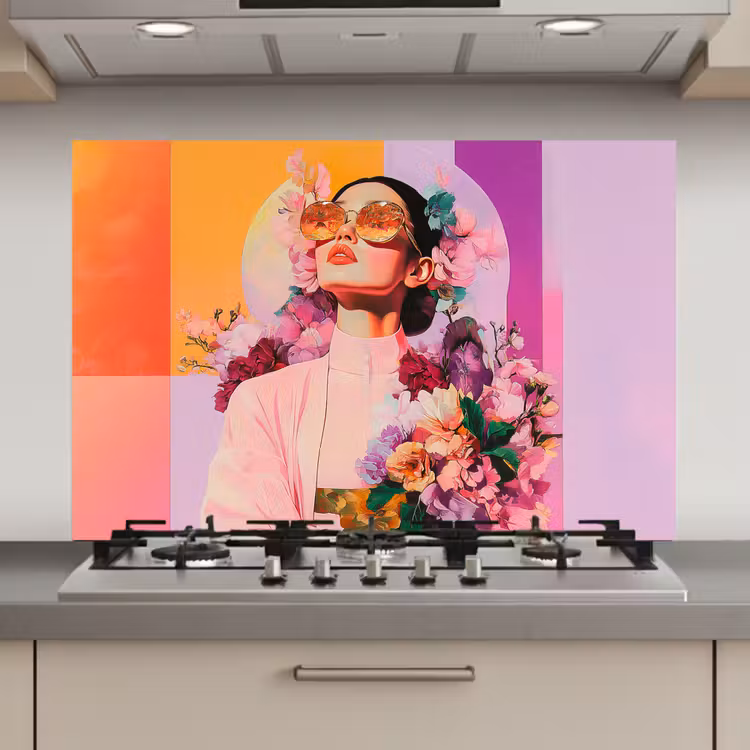 Portret - Vrouw - Abstract - Bloemen keuken achterwand spatscherm klein -3d_website