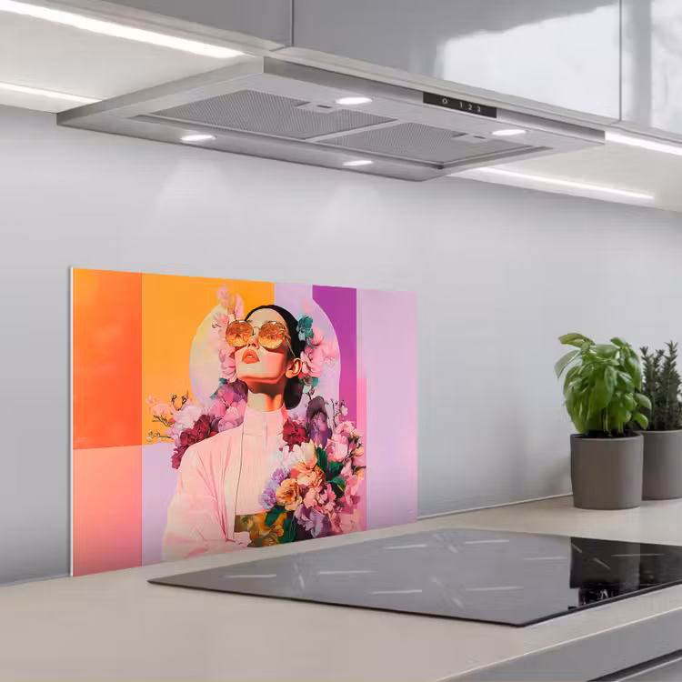 Portret - Vrouw - Abstract - Bloemen keuken achterwand spatscherm klein -3d_schuin