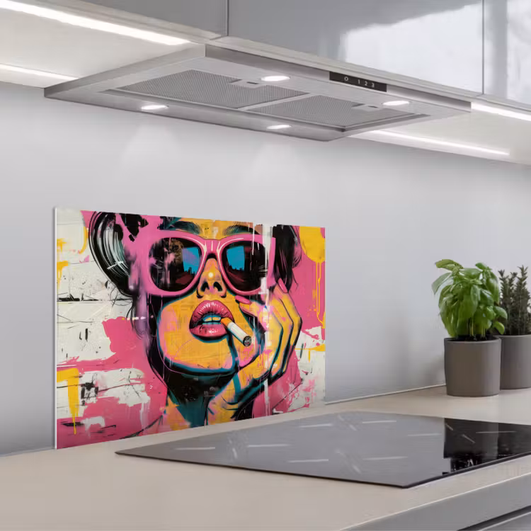 Portret - Vrouw - Abstract - Zonnebril keuken achterwand spatscherm klein -3d_schuin