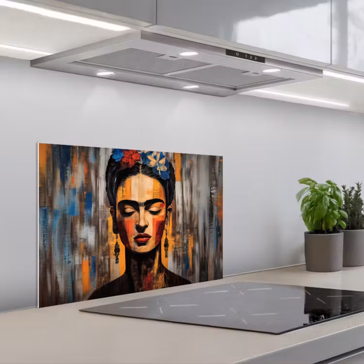 Portret - Vrouw - Bloemen keuken achterwand spatscherm klein -3d_schuin