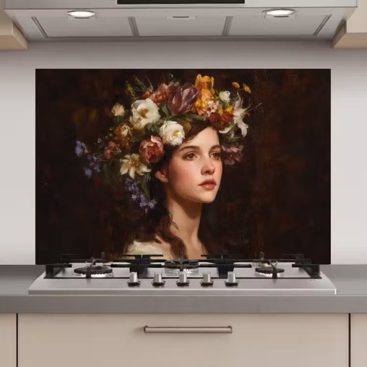 Portret - Vrouw - Bloemen keuken achterwand spatscherm klein -3d_website