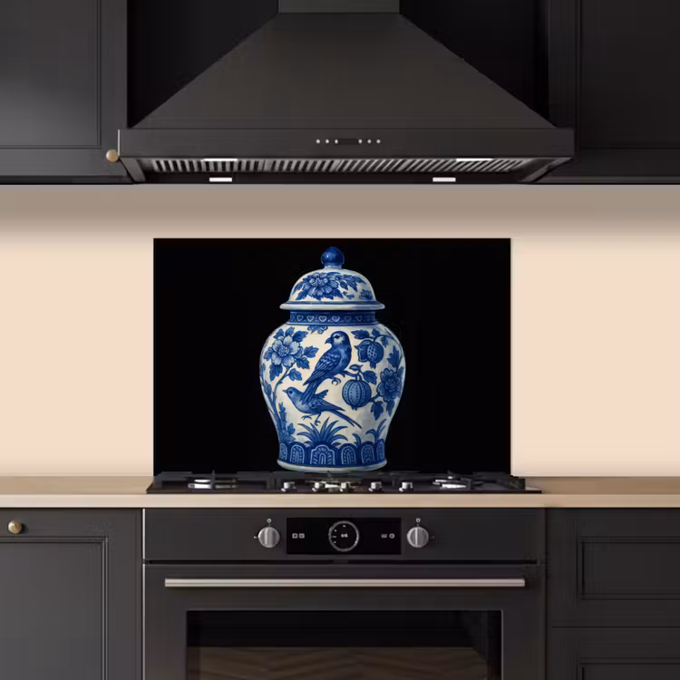 Pot - Delfts Blauw - Bloemen keuken achterwand spatscherm klein -sfeer1