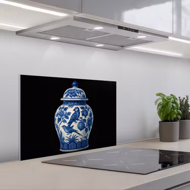 Pot - Delfts Blauw - Bloemen keuken achterwand spatscherm klein -3d_schuin