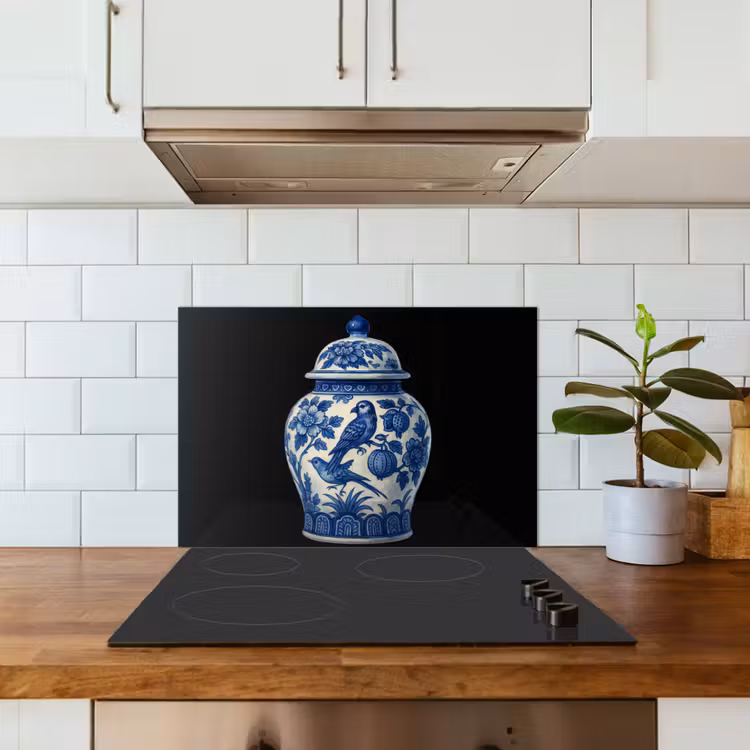 Pot - Delfts Blauw - Bloemen keuken achterwand spatscherm klein -sfeer2