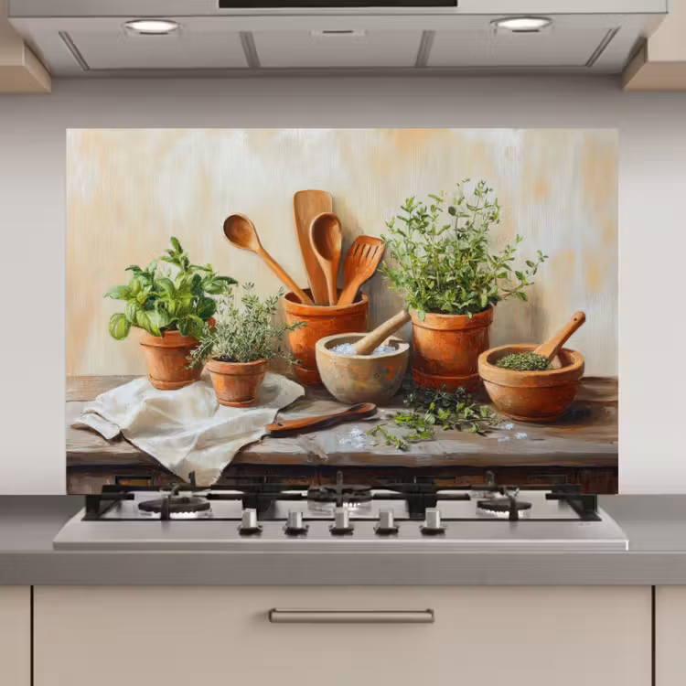 Potten - Kruiden - Hout keuken achterwand spatscherm klein -3d_website