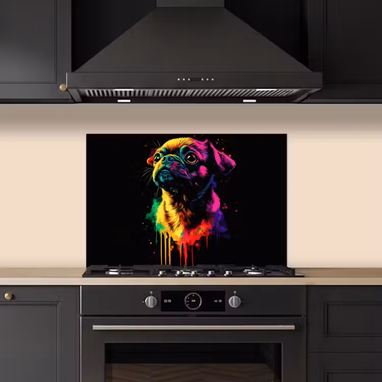 Puck - Hond - Verf - Kleuren keuken achterwand spatscherm klein -sfeer1