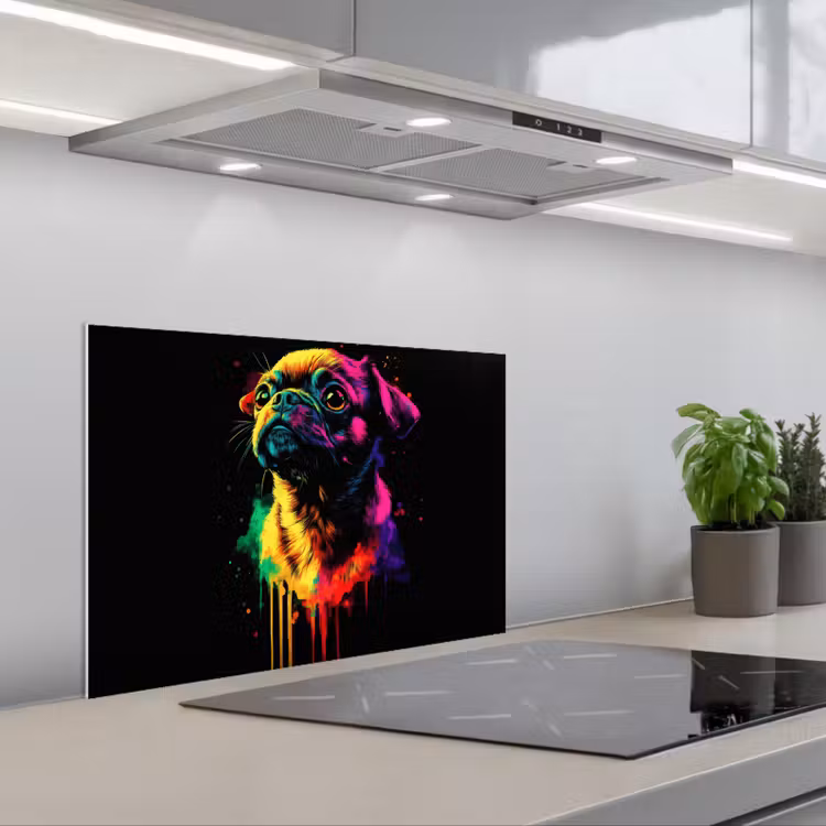 Puck - Hond - Verf - Kleuren keuken achterwand spatscherm klein -3d_schuin