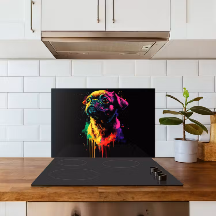 Puck - Hond - Verf - Kleuren keuken achterwand spatscherm klein -sfeer2