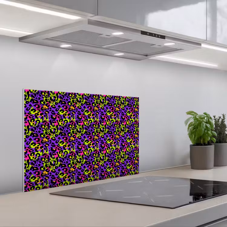 Paars - Neon - Dieren - Panter keuken achterwand spatscherm klein 900 -3d_schuin