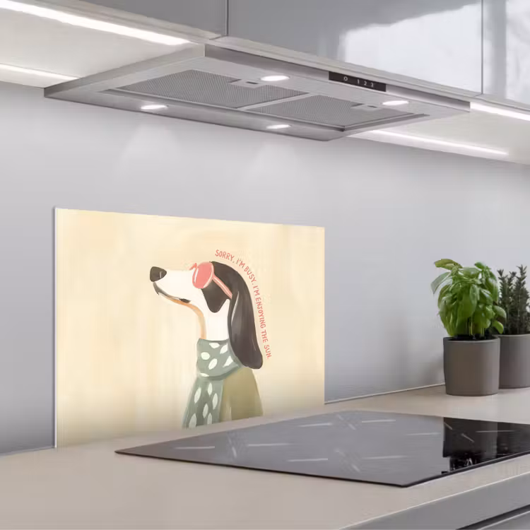 Quote - Hond - Zonnebril keuken achterwand spatscherm klein -3d_schuin