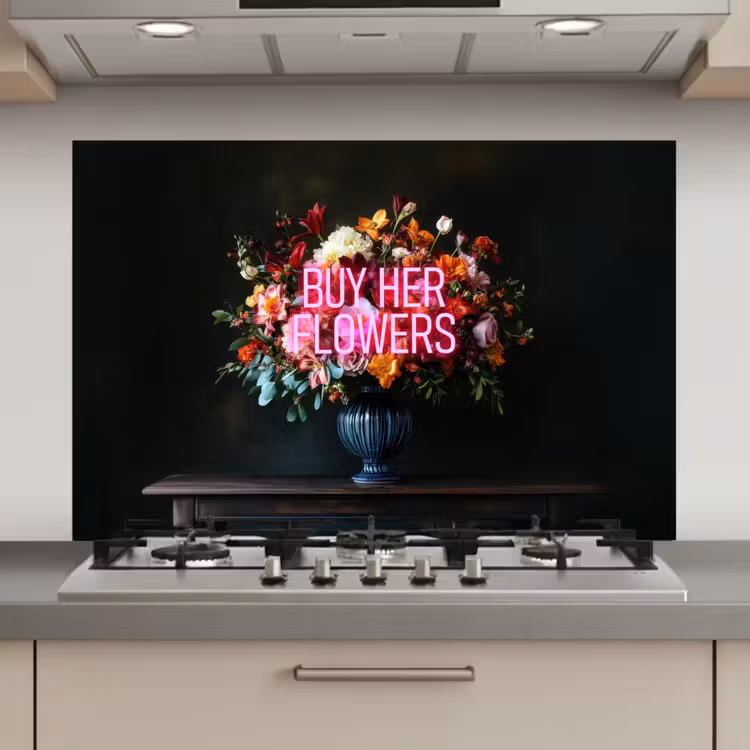 Quote - Bloemen - Vaas - Neon keuken achterwand spatscherm klein -3d_website