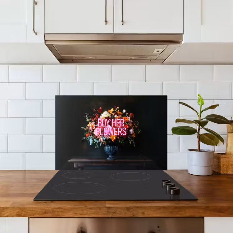 Quote - Bloemen - Vaas - Neon keuken achterwand spatscherm klein -sfeer2