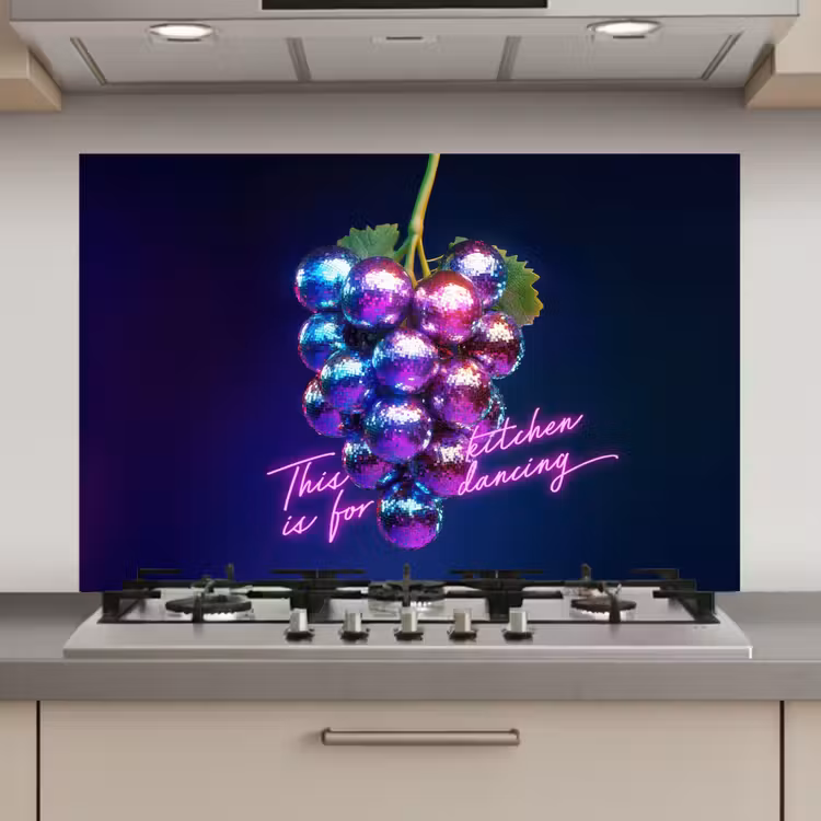 Quote - Neon - Disco - Druiven keuken achterwand spatscherm klein -3d_website