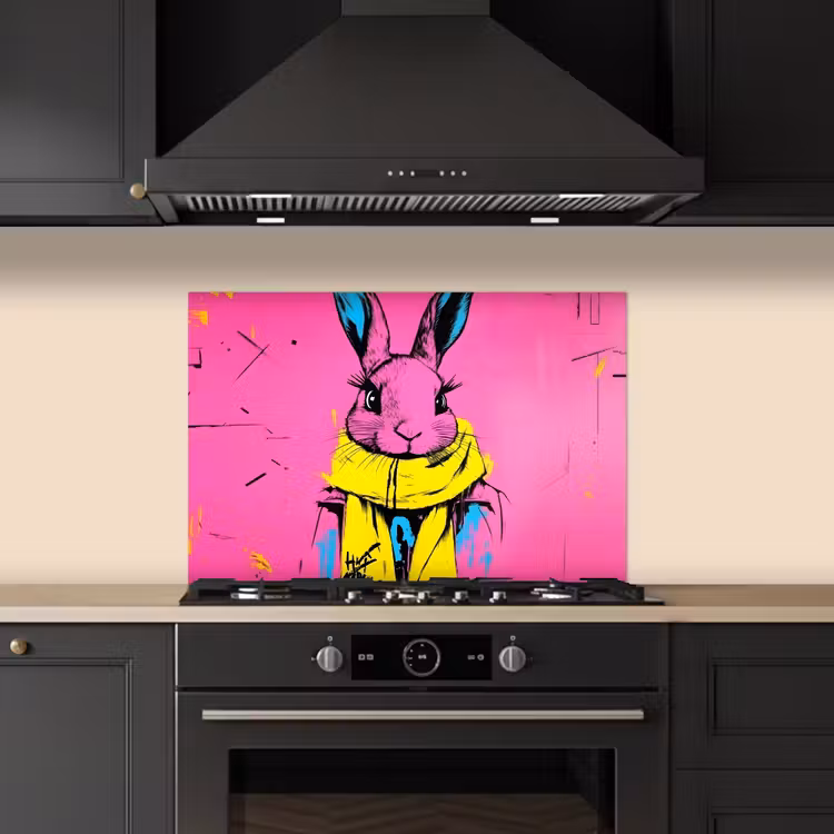 Konijn - Felroze - Sjaal - Abstract keuken achterwand spatscherm klein -sfeer1