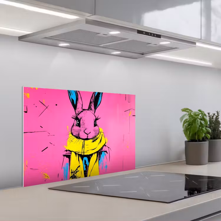 Konijn - Felroze - Sjaal - Abstract keuken achterwand spatscherm klein -3d_schuin