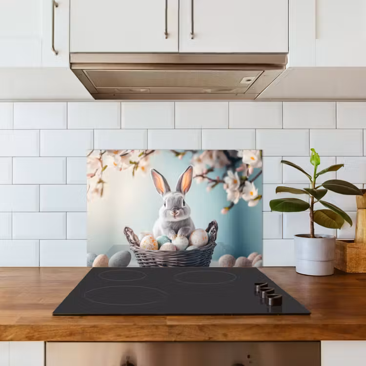 Konijn - Eieren - Mand keuken achterwand spatscherm klein -sfeer2