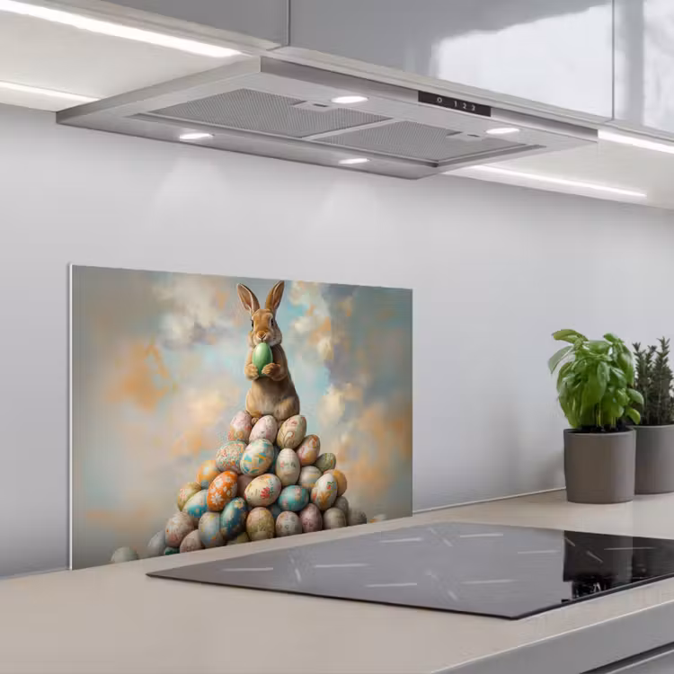 Konijn - Eieren - Kleurrijk keuken achterwand spatscherm klein -3d_schuin