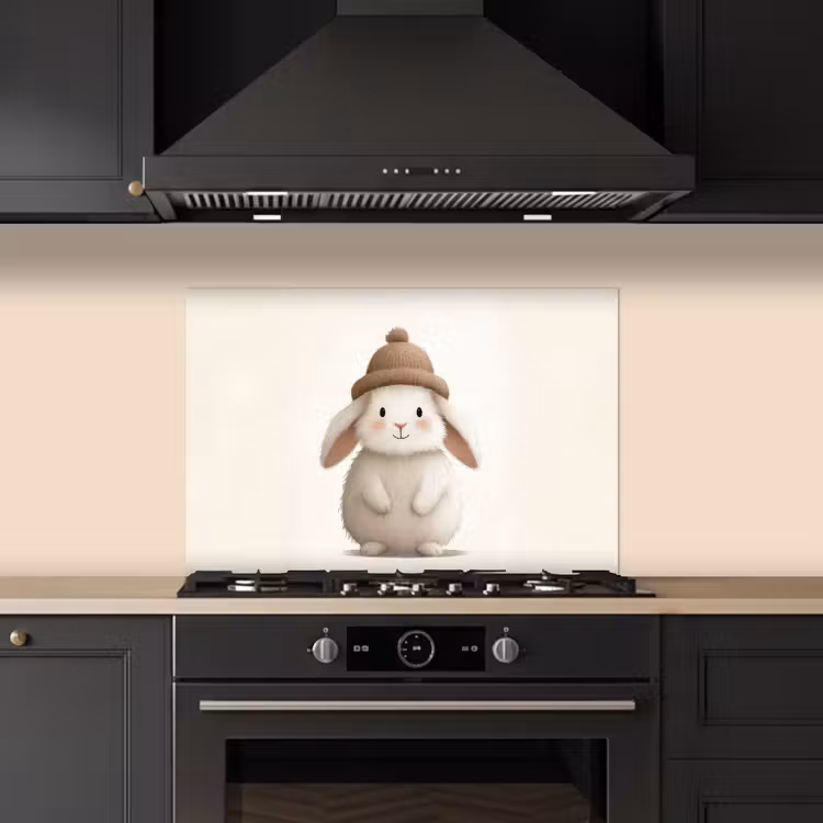 Konijn - Muts - Oren - Beige keuken achterwand spatscherm klein -sfeer1