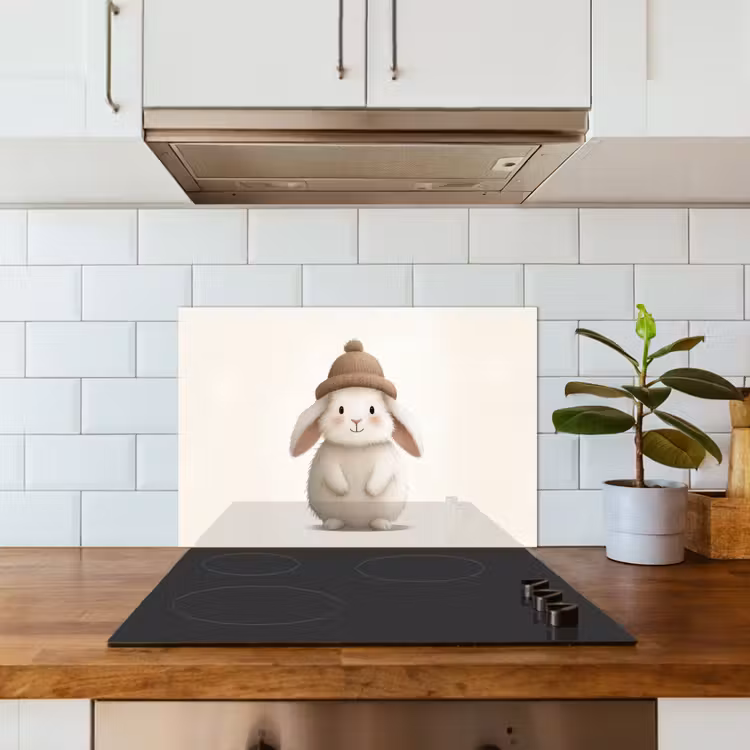 Konijn - Muts - Oren - Beige keuken achterwand spatscherm klein -sfeer2