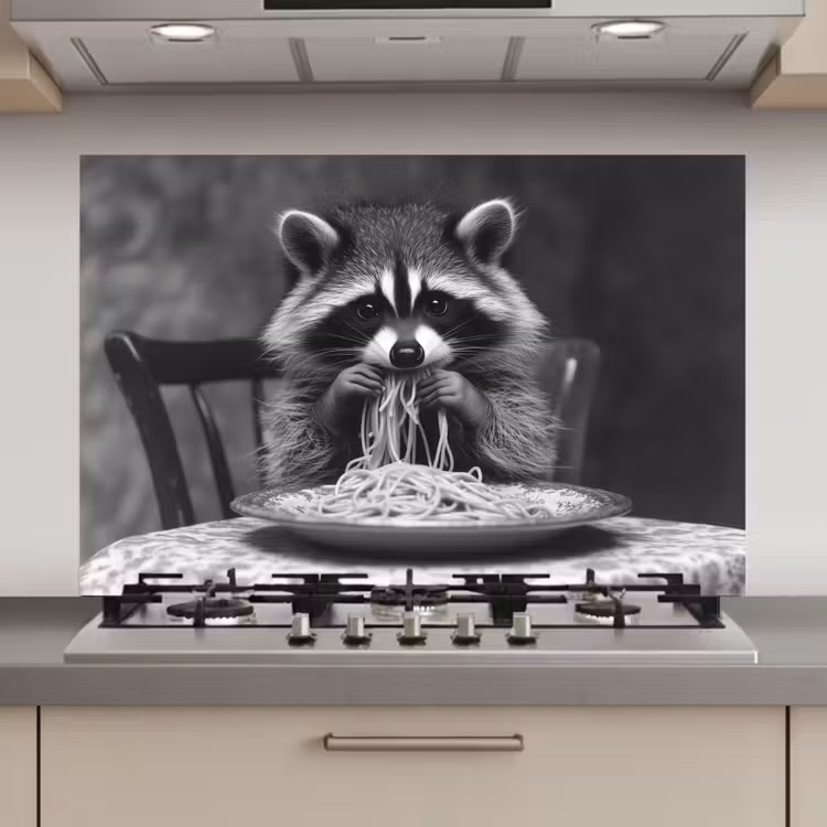 Wasbeer - Cute - Pasta - Tafelkleed - Zwart - Wit keuken achterwand spatscherm klein -3d_website
