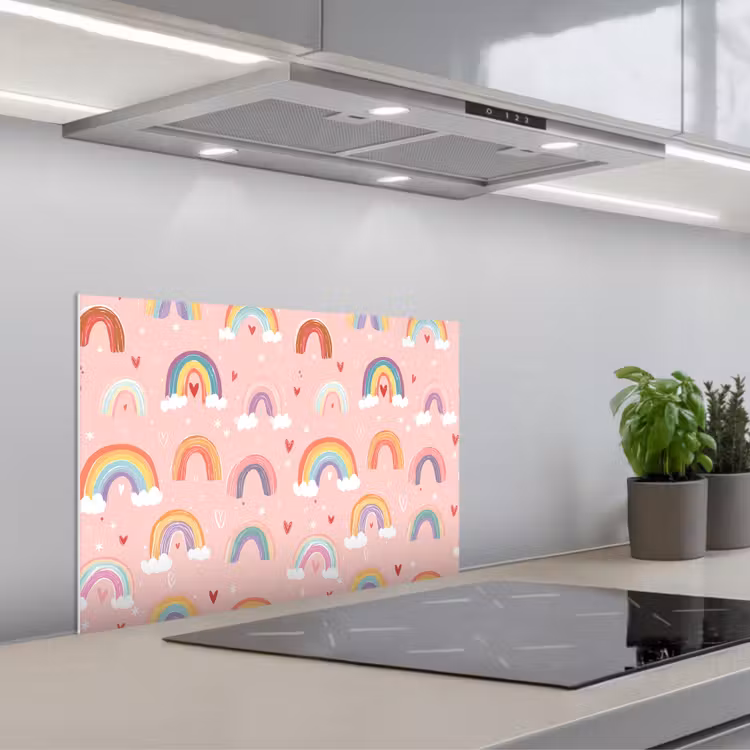 Regenboog - Patroon - Pastel keuken achterwand spatscherm klein -3d_schuin