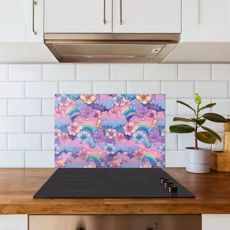 Regenbogen - Bloemen - Kleurrijk - Wolken keuken achterwand spatscherm klein -sfeer2