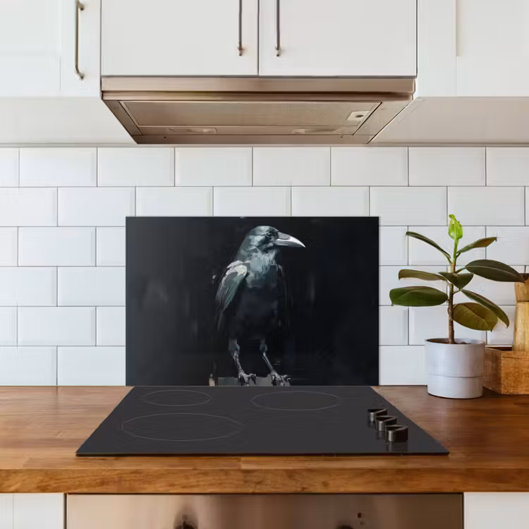 Raaf - Vogels - Zwart keuken achterwand spatscherm klein -sfeer2