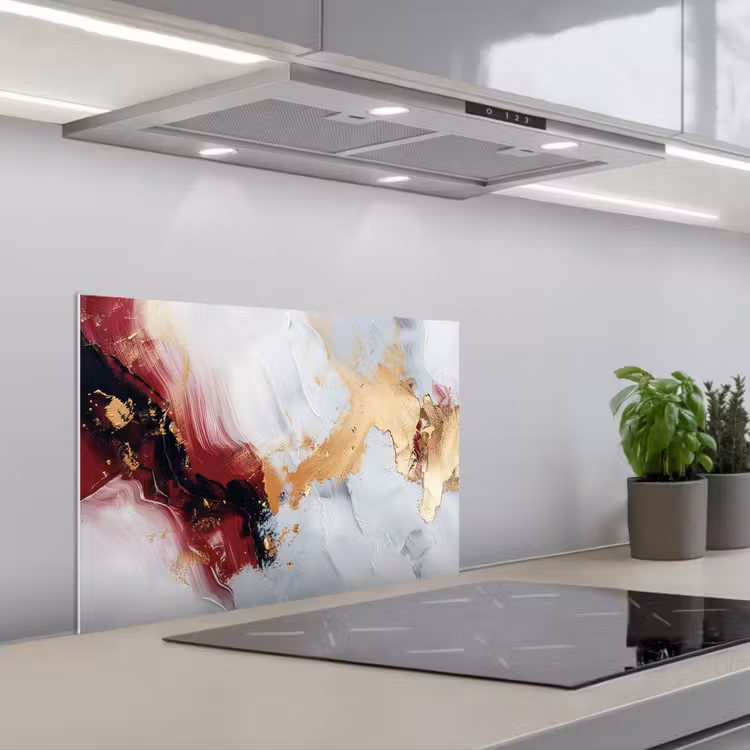 Rood - Abstract - Goud - Modern keuken achterwand spatscherm klein -3d_schuin