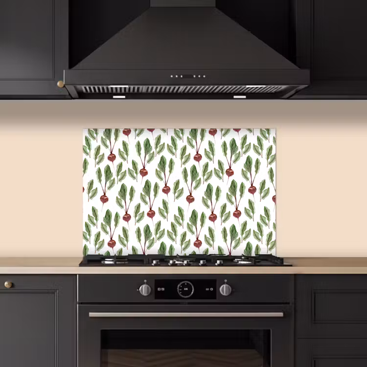 Rood - Bieten - Blad - Patroon keuken achterwand spatscherm klein 900 -sfeer1